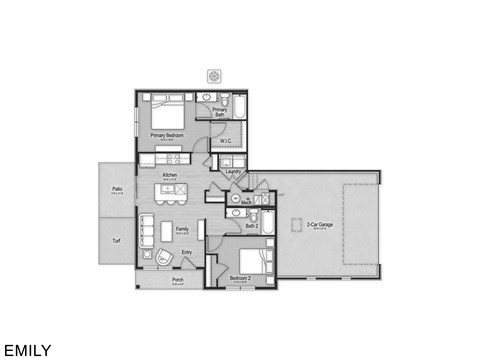 Floor plan for 2 beds, 2 baths, 958 sqft